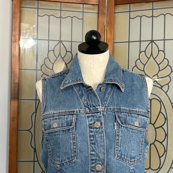 Vintage Levi's 90's Denim Jeans Button Up Side Button Vest Size L - Picture 5 of 9